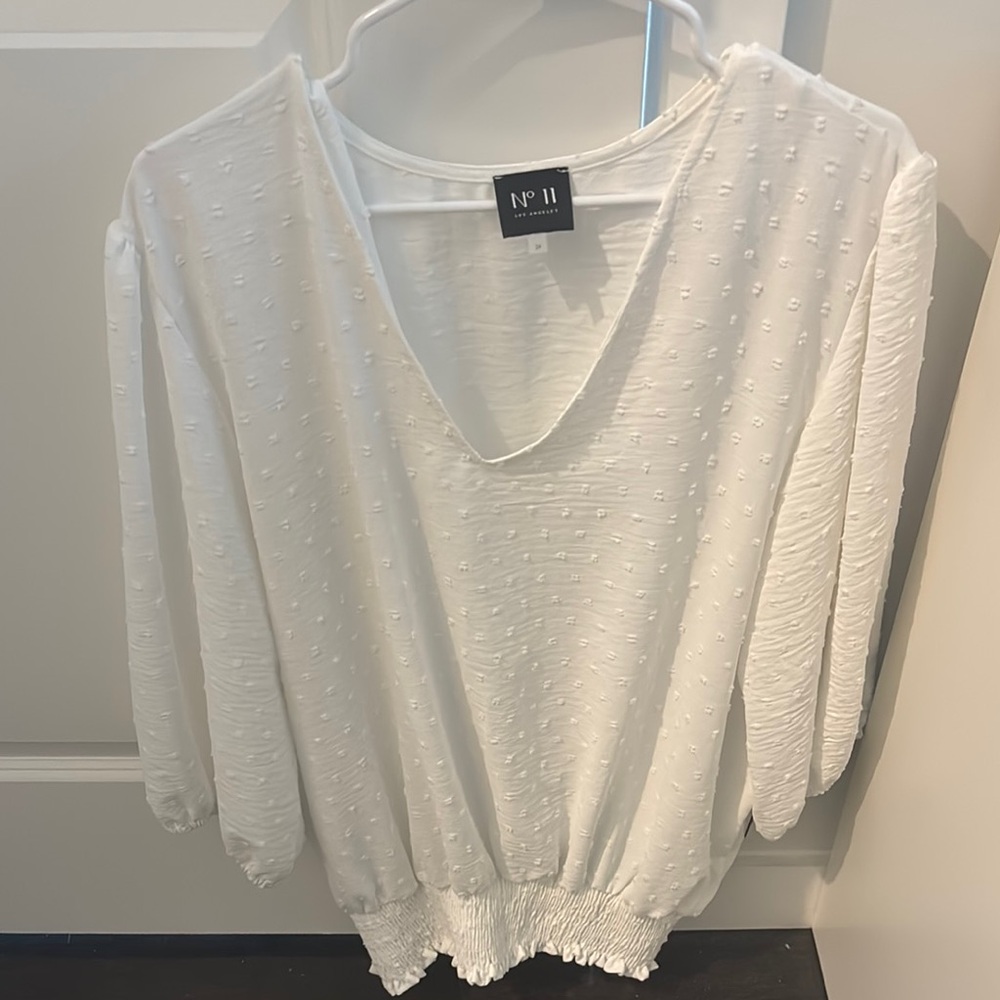 White Textured V-Neck Blouse